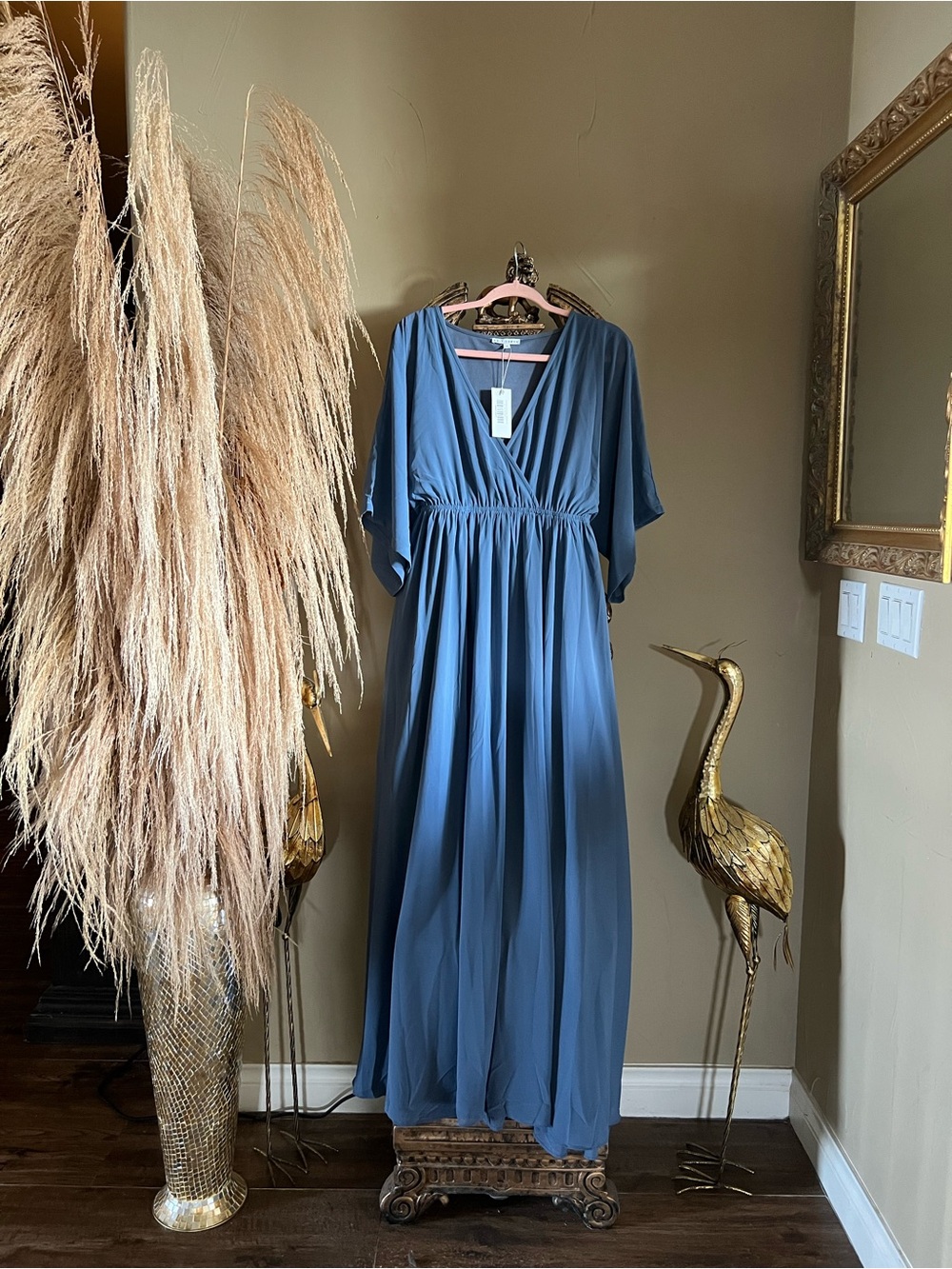 Baltic Born Blue V-Neck Maxi Dress with Dolman Sleeves